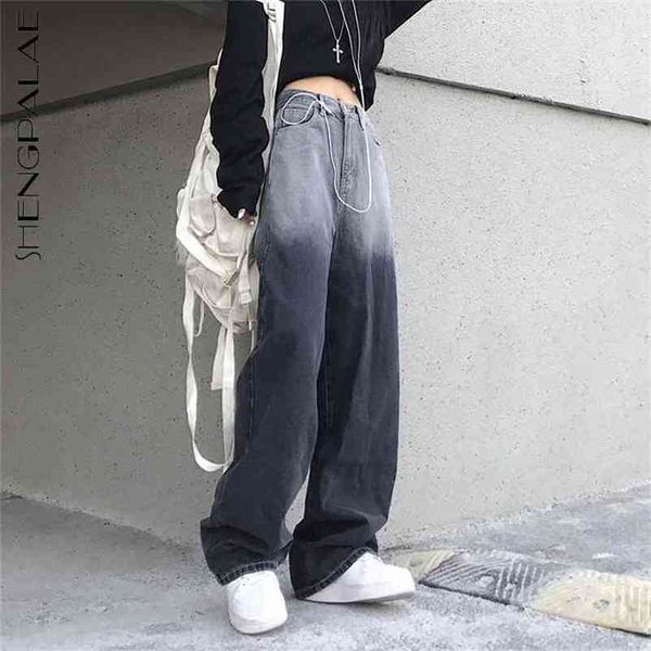 

straight wide leg jeans women's spring korean gradient color retro daddy pants loose high waist cowboy 210427, Blue