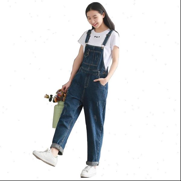 

women jeans retro washed denim straps wide legged slacks jumpsuit with buckles pockets wholesale drop good quality, Blue