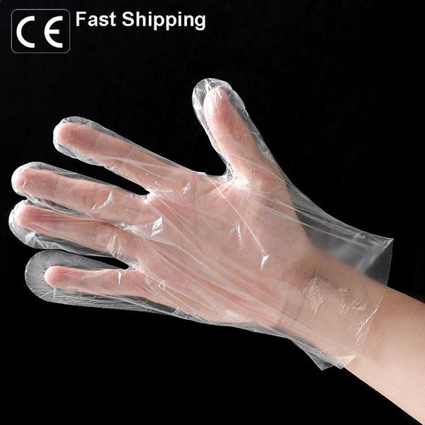 

in stock ce certificated 100pcs/bag hole header available premium safety transparent hand pe disposable plastic gloves