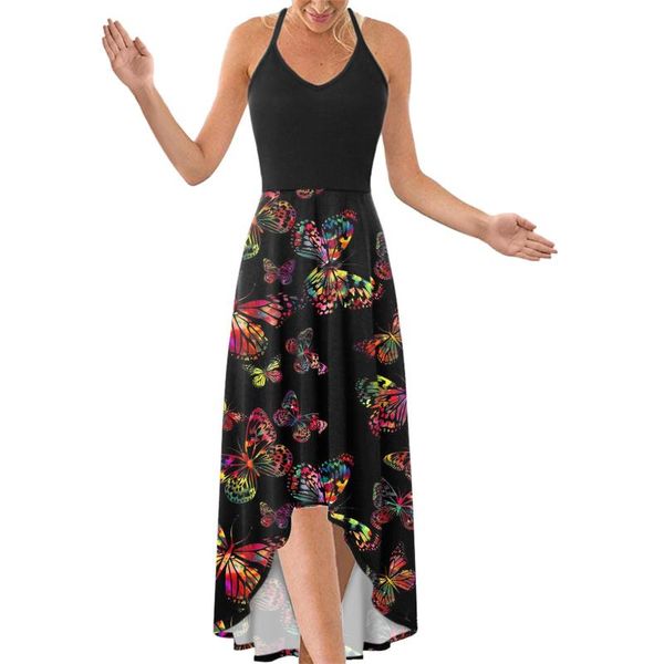 

casual dresses boho beach dress for women backless strap summer evening party vestidos female sundress butterfly print, Black;gray