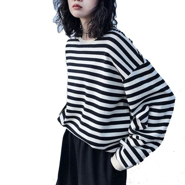 

women's hoodies & sweatshirts 2021 autumn stripe spring o-neck pullover s oversized sweatshirt vintage harajuku plus size korean, Black