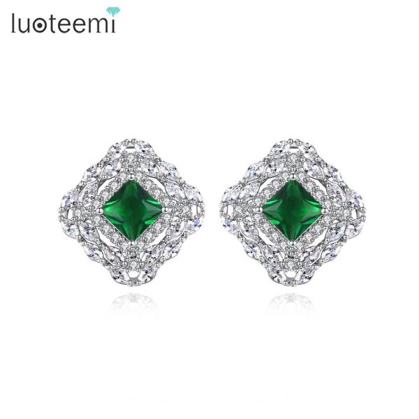 

allakalo stud earrings for women girls green stone cubic zircon crystal fashion jewellery dating party christmas gift brincos, Golden;silver