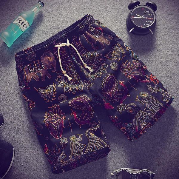 

colors summer boutique cotton and linen men's casual beach short section thin mens fashion print shorts, White;black