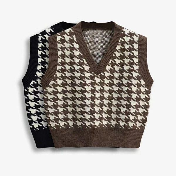 

women's sweaters 2021 autumn sweater vest loose knitted sleeveless v neck, White;black