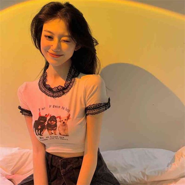 

lace printed t-shirt women's summer design fashion 210529, White
