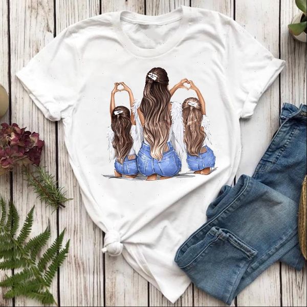 

women t womens shirts 90s fashion mom mother daughter printing mama cartoon ladies print lady shirt female tee, White