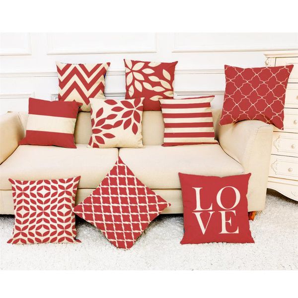 

pillow case home decor cushion cover throw pillowcase red geometric covers 45*45 bed