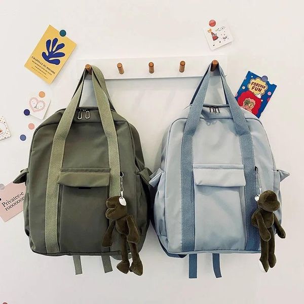 

backpack 2021 solid color women's waterproof nylon simple school bag for teenage girl shoulder travel