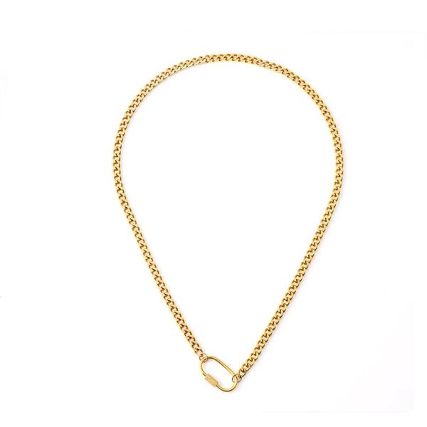 

chains carabiner necklace stainless steel curb chain for women metal spiral buckle kette choker collier women's neck, Silver