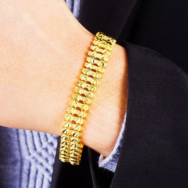 

gold bracelet of men wear 12mm watch chain lavish gold-plated, Black