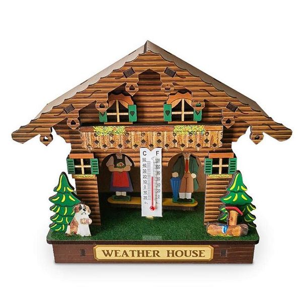 

decorative objects & figurines weather house, forest house with man and woman, wood chalet barometer thermometer hygrometer home decoration