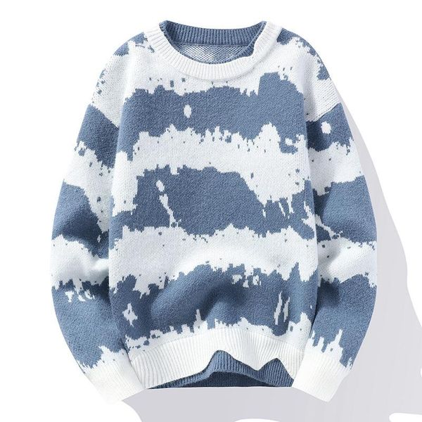 

men's sweaters 2021 striped camouflage thick round neck knitwear teenagers fashionable warm brocade sweater, White;black
