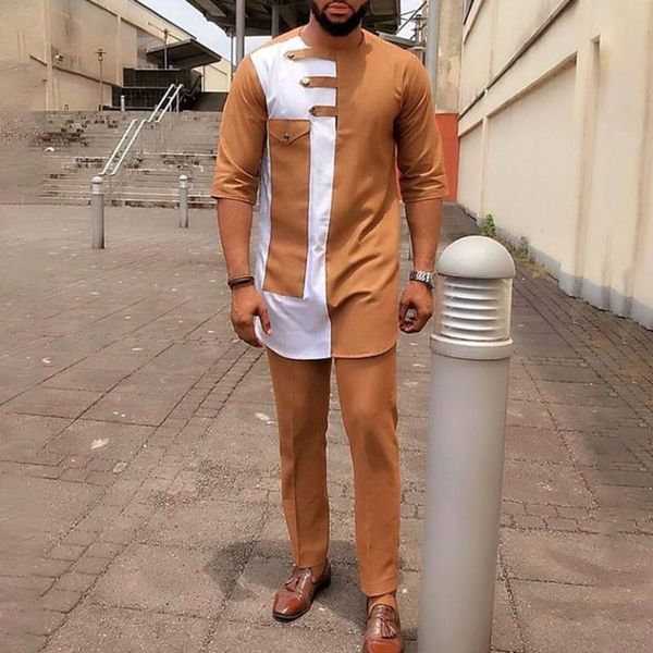 

ethnic clothing 2pcs fashion muslim casual shirts pants arab middle eastern turkish pakistan islamic jubba thobe men african set, Red