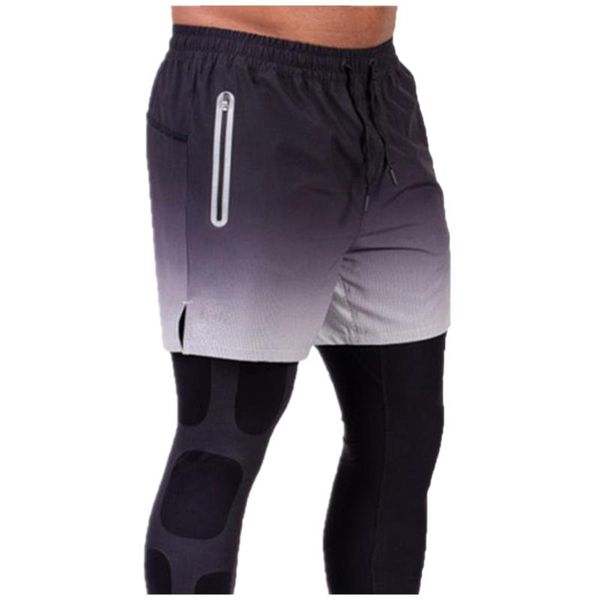 

men's shorts gradient zipper pocket joggers casual sports bodybuilding five-point pants fitness men gym clothing cargo, White;black