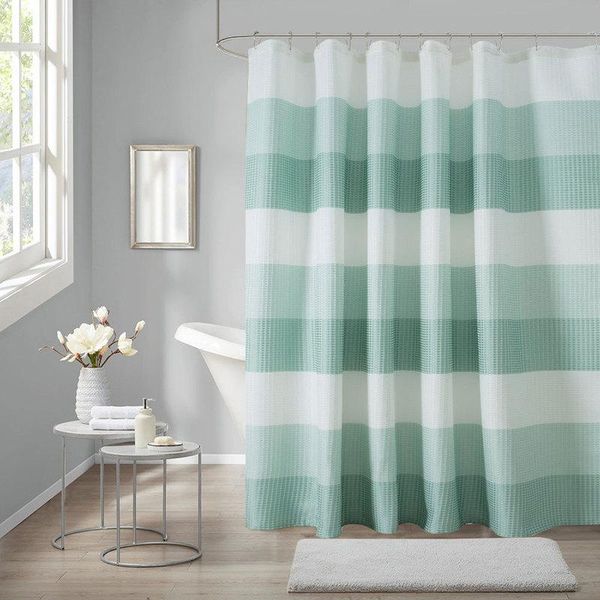 

shower curtains dunxdeco waffle curtain bathroom waterproof cortinas modern simple big stripe blue green pink polyester fabric ridea