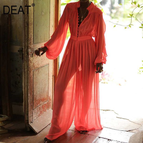 

[deat] summer fashion wide leg pants thin long sleeve v-neck loose temperament women chiffon jumpsuit 13q278 210527, Black;white