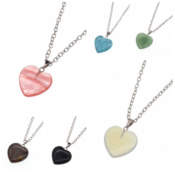 

heart shaped natural stone pendants healing chakra reiki love charm bulk for jewelry making wholesale, Silver