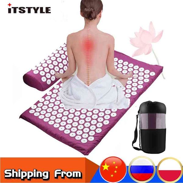 

massager cushion massage yoga mat acupressure relieve stress back body pain spike acupuncture