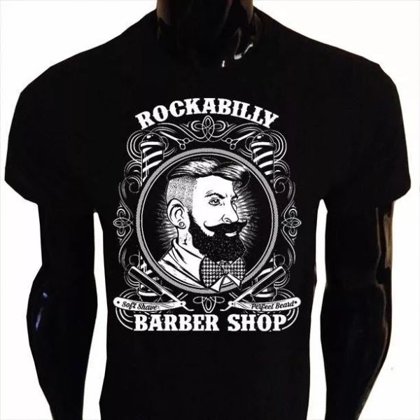 

Rockabilly Barber T-Shirt Mens S-5XL Shop Hipster Beard T-Shirt, White;black