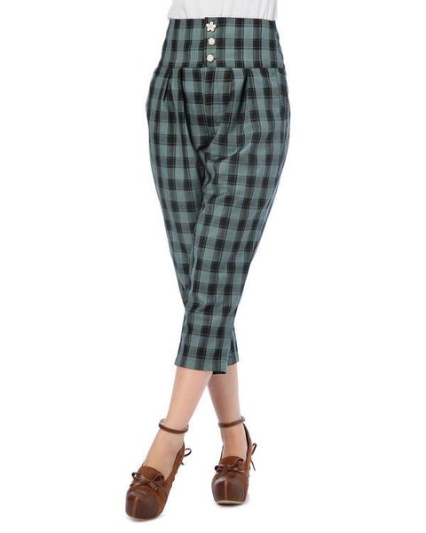 

women's pants & capris japan l*z lisa british bow-tied plaid priting capri, Black;white