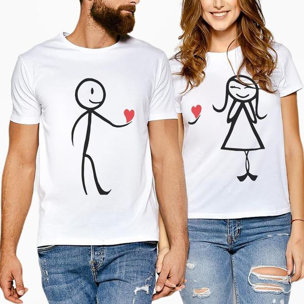 

creative pattern printing men lovers women t shirts clothes couple cotton casual matching korean shits, White