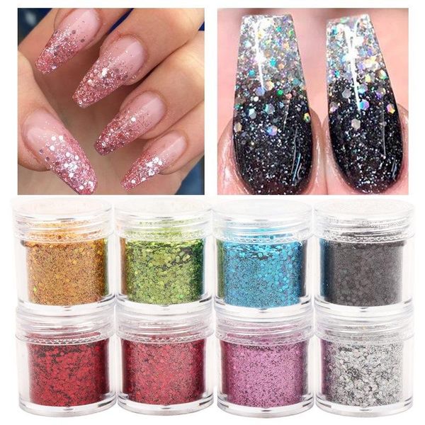 

nail glitter 1 bottle holographic hexagon sequins flakes powder shiny diy polish manicure nails art decoration accessories, Silver;gold