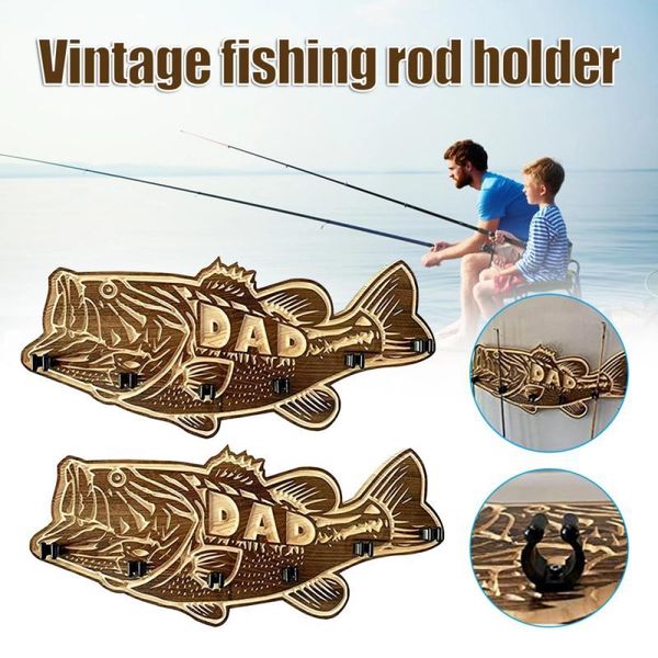 

hooks & rails wall hanging hook special for fishing rod wooden sea bass storage rack creativity father's day gift