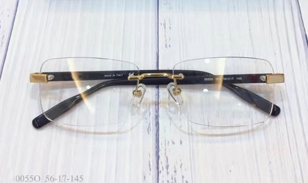 

0055o rectangle metal rimless eyeglasses frames clear lens mens designer glasses frame eyewear frames with box, Black