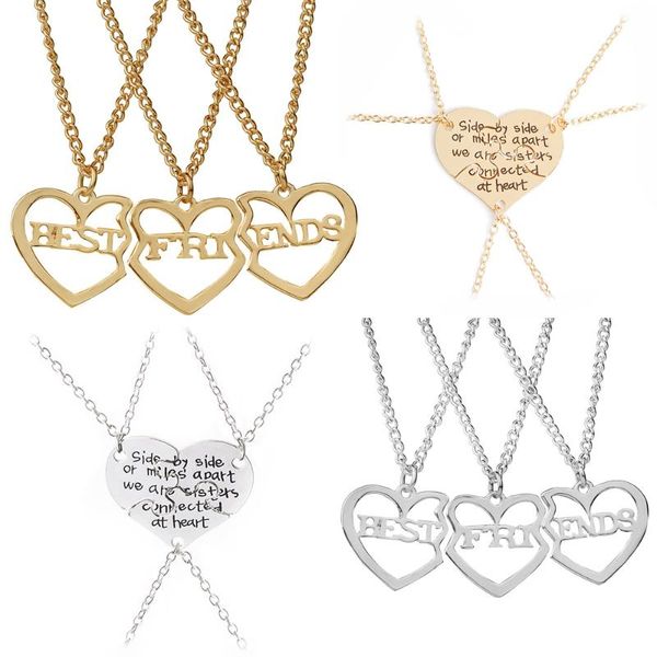 

pendant necklaces 3 pcs/set heart broken necklace bff couple jewelry for women kids girls fashion friendship gift, Silver