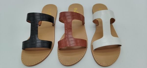 

slippers 2021 women natural leather ladies sandals fashion brand flat shoes, Black