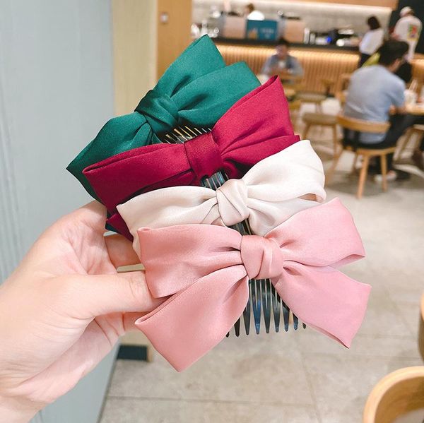 

hair accessories korean children's bow comb girl's simple temperament bangcomb baby clip anti slip, Slivery;white