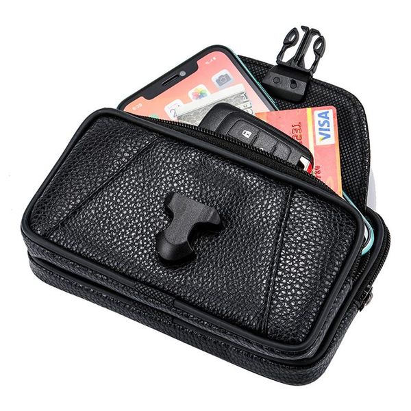 

leather mobile phone bag waist packs pouch holster rivet with belt cover purse clutch package bags
