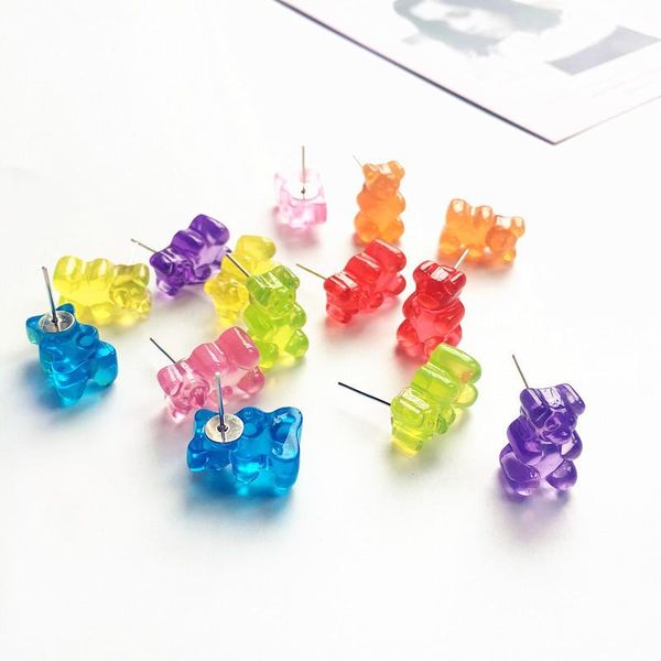 

candy color cute bear stud earrings wholesale, Golden;silver