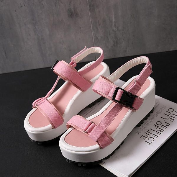

sandals summer casual women 2021 buckle strap wedges female high heels with platforms shoes for woman plus size 43, Black