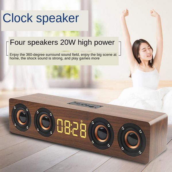 

2021 new w8c wooden wireless mobile phone bluetooth speaker computer sound blaster multifunctional alarm clock retro speaker