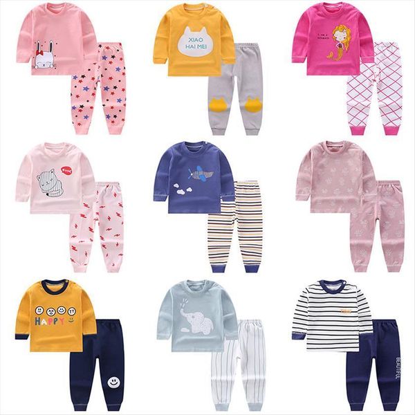 

spring childrens clothes sets 1 8 years old long sleeve cotton boys pajamas suit breathable kids homewear toddler girls garment, White