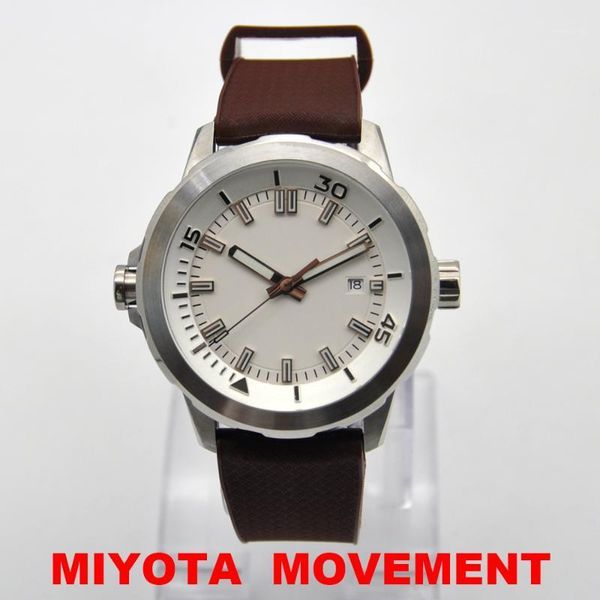 

wristwatches 44.5mm rubber strap men's automatic mechanical watch date waterproof luminous high-quality miyota movement, Slivery;brown