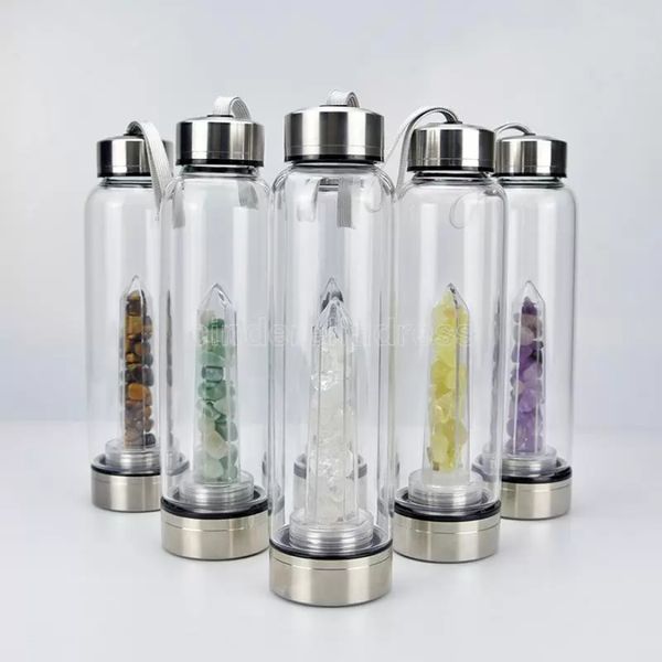 2022 Neue natürliche Quarz-Edelstein-Glas-Wasserflasche, direktes Trinkglas, Kristallbecher, 8 Stile, DHL schnell