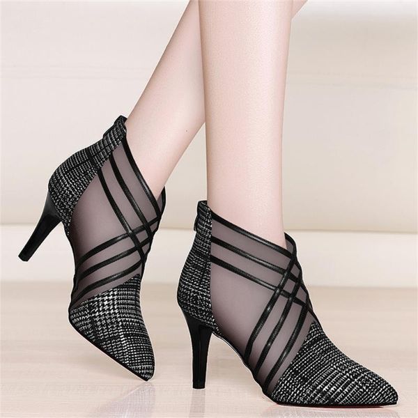 

sandals summer pumps women side zipper pointed toe thin heel ladies dress party 34-39 female ankle boots 00ru, Black