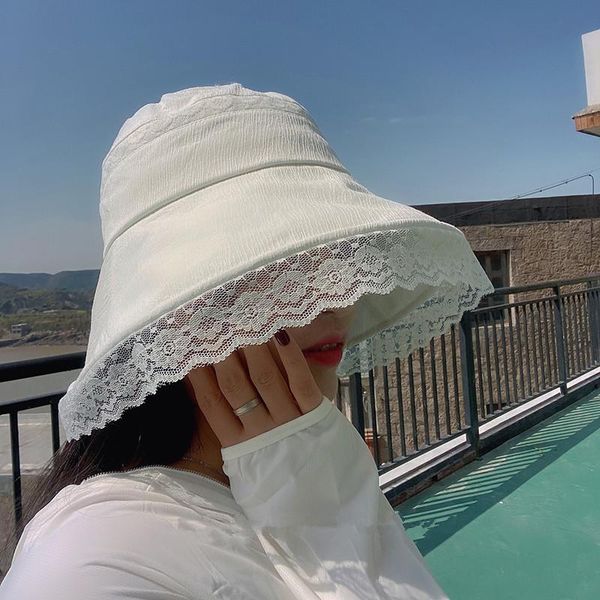 

202103-2509157 summer flower lace brim sunscreen holiday lady sunshade leisure sun cap women hat wide hats, Blue;gray