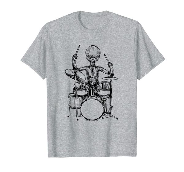 

seembo alien playing drums drummer musician drumming drum t-shirt, White;black