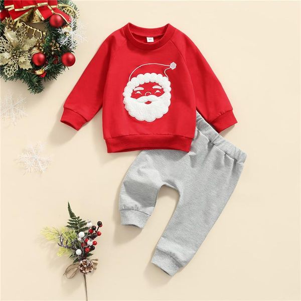 

clothing sets 2pcs toddler baby boys girls clothes set, autumn cute santa claus embroidery + solid color long pants, 6 months-4 years, White