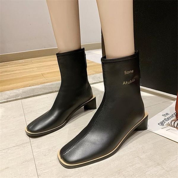 

boots 2021 women back zipper riding bota comfortable mid heel ankle fashion warm winter shoes black ins woman calzado mujere