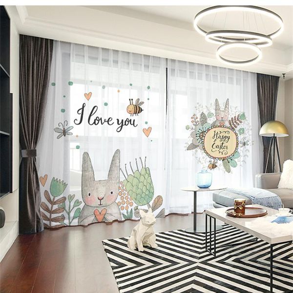 

curtain & drapes custom chiffon window drape for nursery kids children living room hare rabbits floral khaki gray brown pink blue