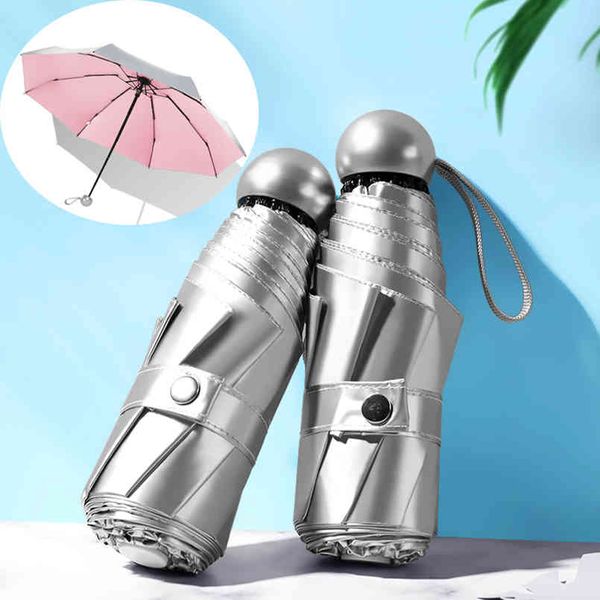 8 Costole Pocket Mini Anti UV Paraguas Sun Rain Ombrelli portatili pieghevoli leggeri antivento per donna Uomo Bambini