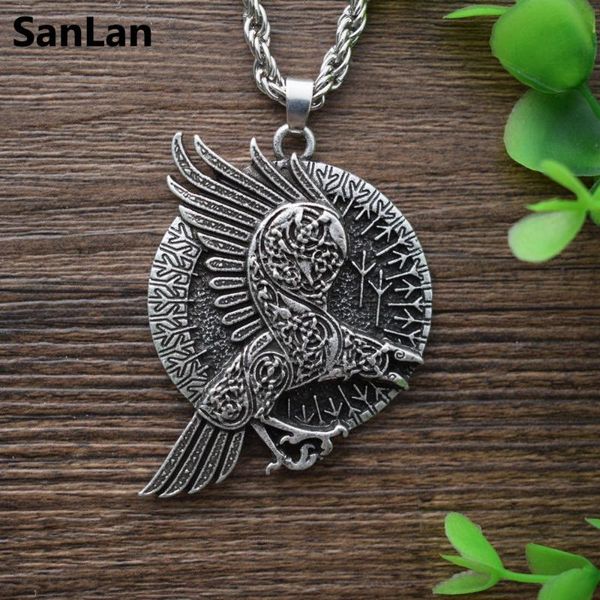 

viking norse ragnar's raven neckace jewelry talisman pendant with metal chain 55cm men gift sanlan chains, Silver