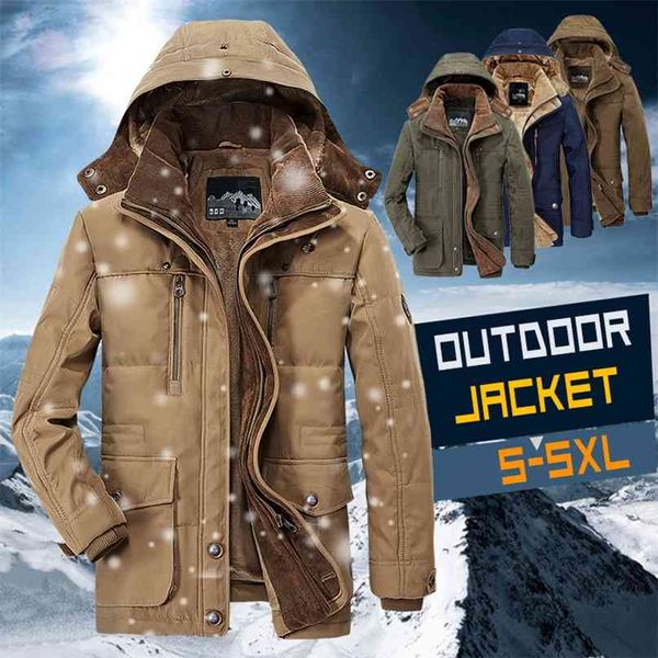 Fleece alinhado casacos de inverno homens marca casual jaqueta longa masculino windbreaker quente espessa sobretudo plus size parka 210910