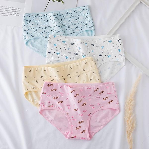 

women's panties cotton underwear high-quality combed mid-waist comfortable and fashionable cartoon bag hip breathable briefs, Black;pink