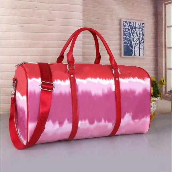 

2022 gradient color fashion big flower men women travel bag duffle leather luggage handbags large capacity sport 50cm multicolor