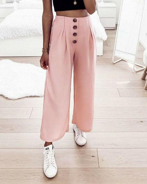 

women's pants & capris korean women summer buttons wide leg bows high waist casual trousers crop, Black;white